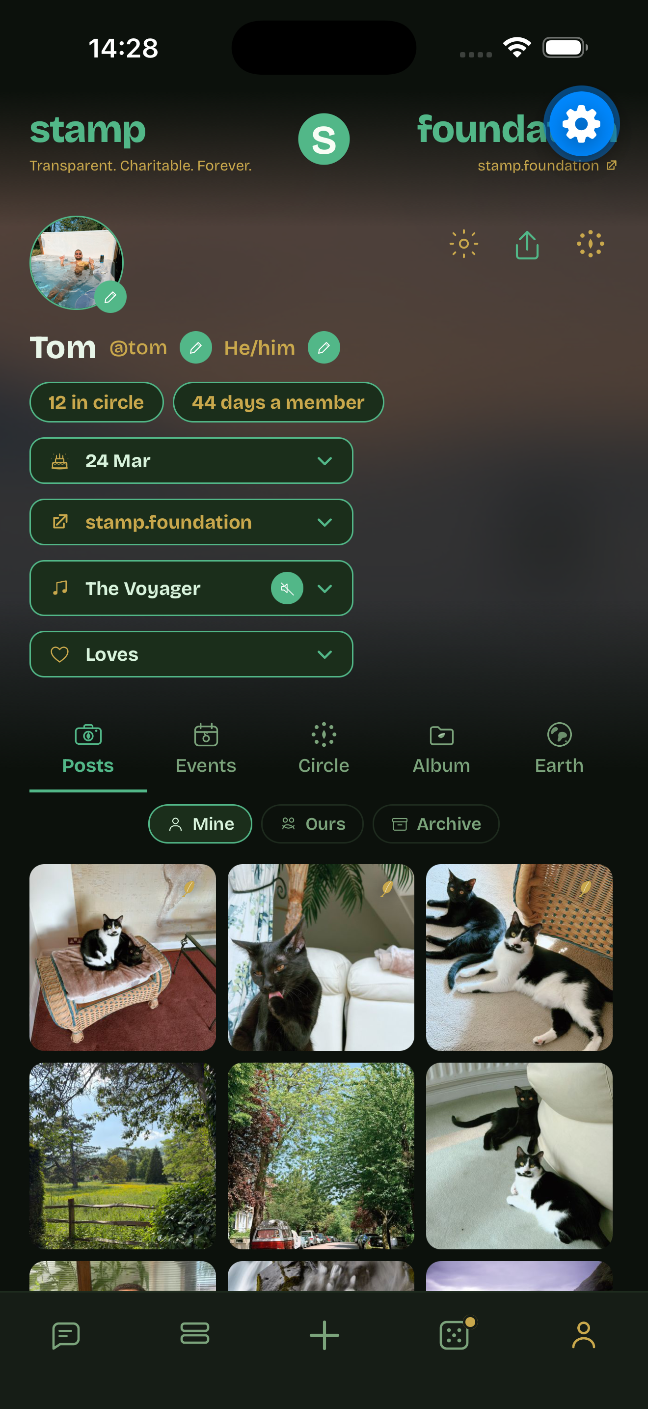 Stamp's dark theme: same quiet, different contrast.