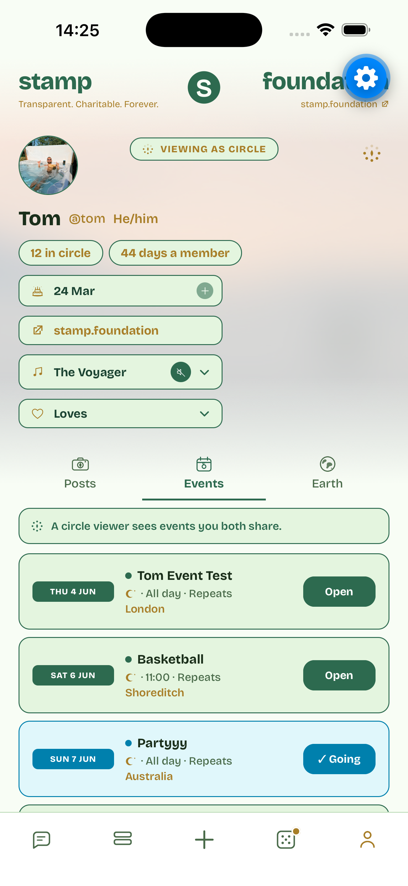 View-as-circle preview: see your own profile the way your circle sees it.
